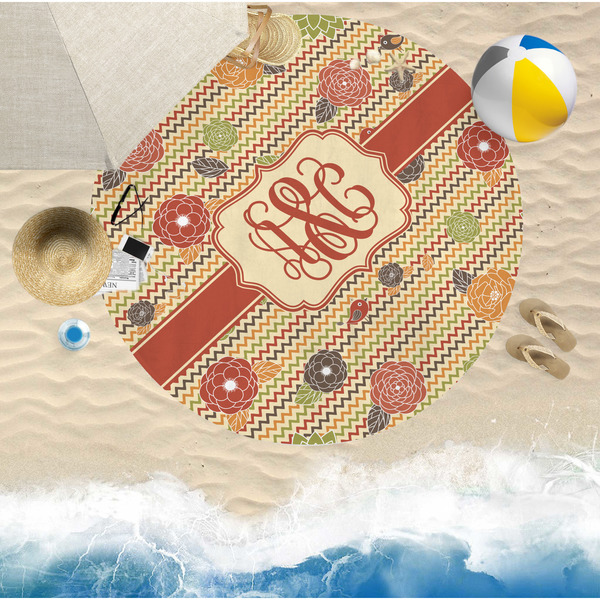 Chevron & Fall Flowers Round Beach Towel Lifestyle