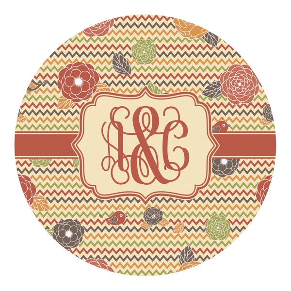 Custom Chevron & Fall Flowers Round Decal - Large (Personalized)
