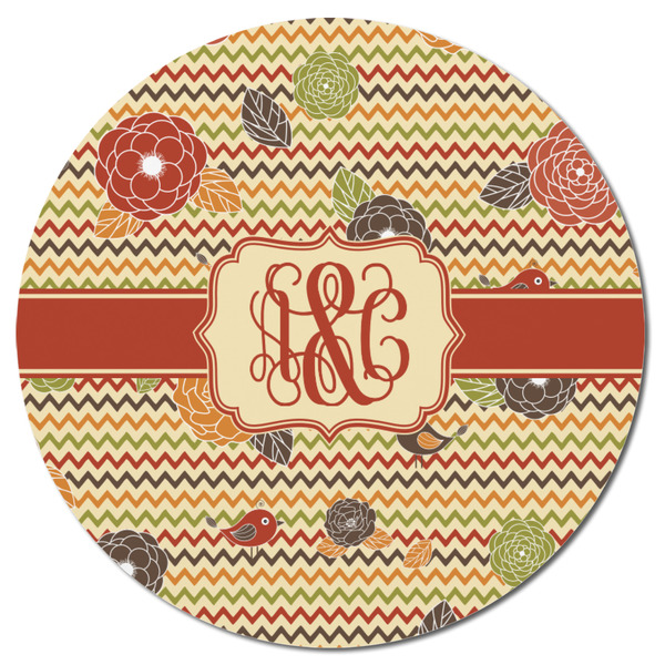 Chevron & Fall Flowers Round Fridge Magnet - FRONT