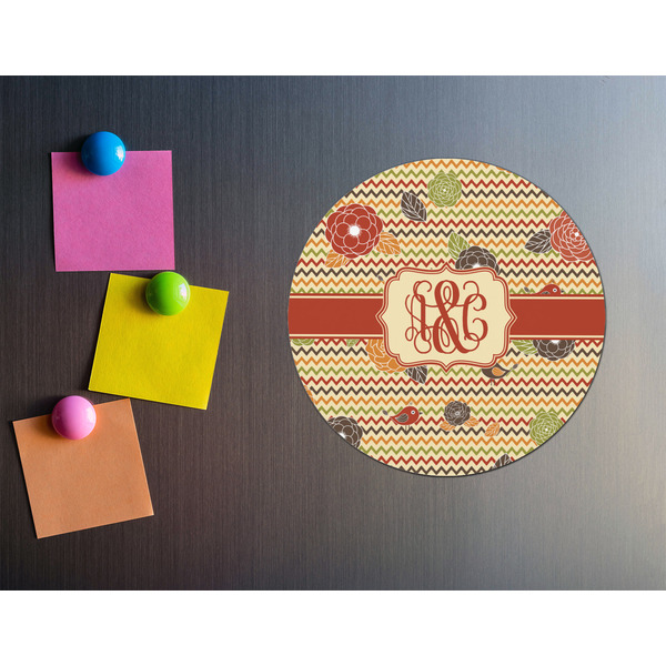 Chevron & Fall Flowers Round Fridge Magnet - LIFESTYLE