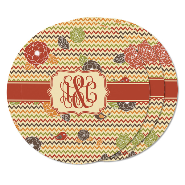 Chevron & Fall Flowers Round Fridge Magnet - THREE