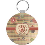 Chevron & Fall Flowers Round Plastic Keychain (Personalized)