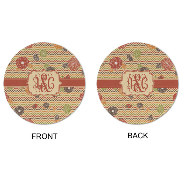 Chevron & Fall Flowers Round Linen Placemats - APPROVAL (double sided)