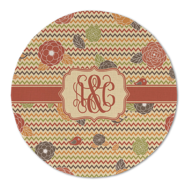 Custom Chevron & Fall Flowers Round Linen Placemat (Personalized)