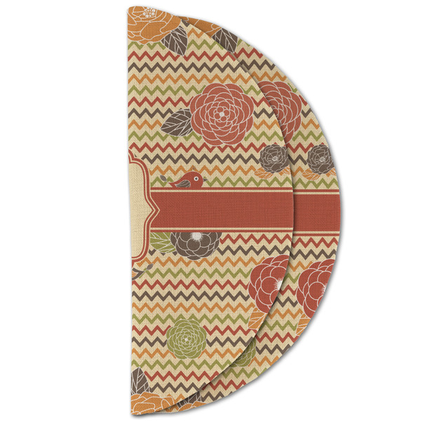 Chevron & Fall Flowers Round Linen Placemats - HALF FOLDED (double sided)