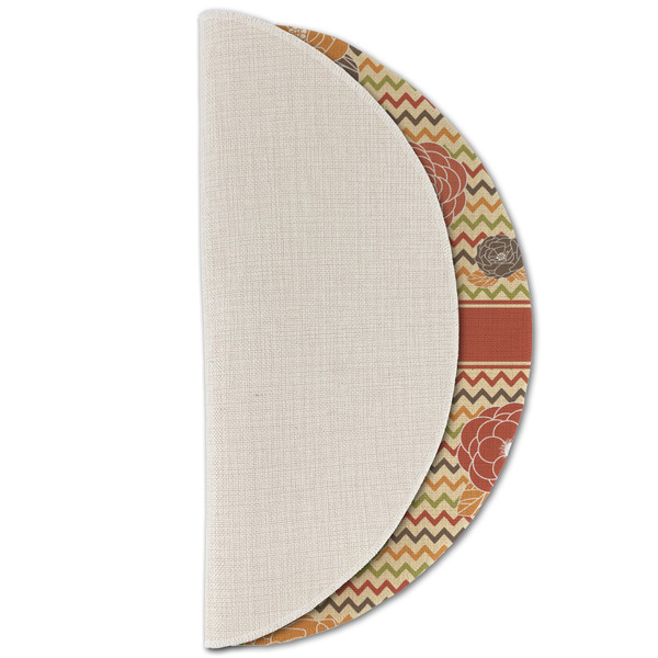 Chevron & Fall Flowers Round Linen Placemats - HALF FOLDED (single sided)