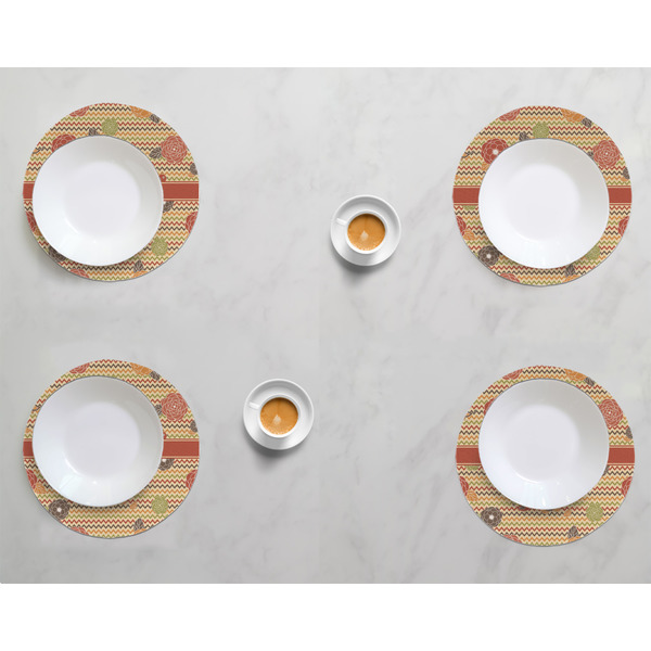 Chevron & Fall Flowers Round Linen Placemats - LIFESTYLE (set of 4)