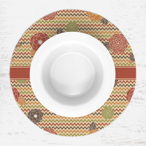 Chevron & Fall Flowers Round Linen Placemats - LIFESTYLE (single)