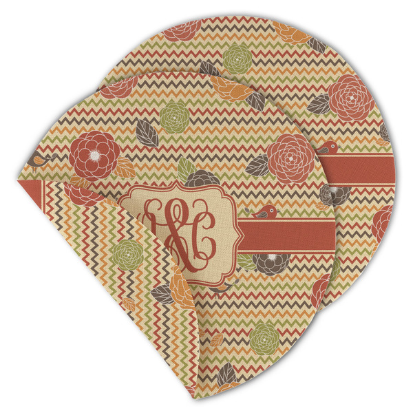 Chevron & Fall Flowers Round Linen Placemats - MAIN (Double-Sided)