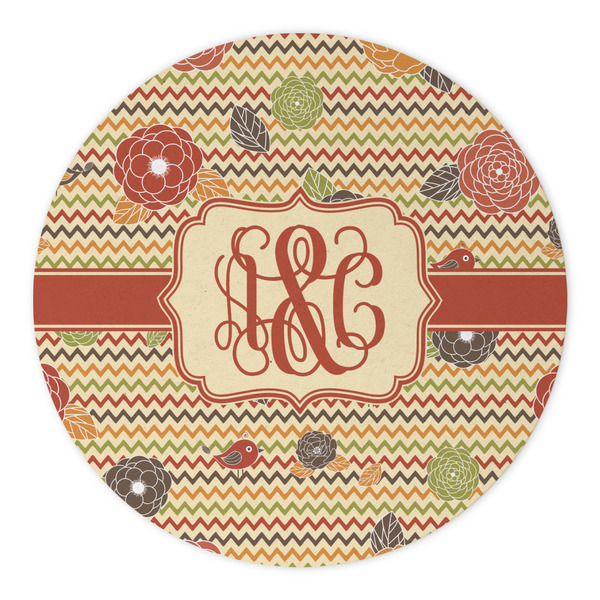Chevron & Fall Flowers Round Paper Coaster - Approval