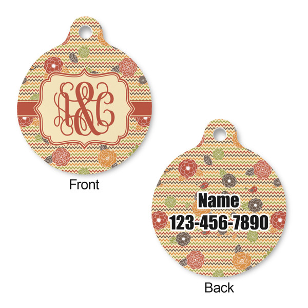 Chevron & Fall Flowers Round Pet ID Tag - Large - Approval