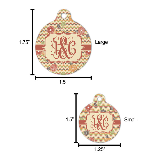 Chevron & Fall Flowers Round Pet ID Tag - Large - Comparison Scale