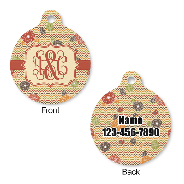Chevron & Fall Flowers Round Pet Tag - Front & Back