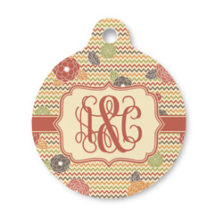Chevron & Fall Flowers Round Pet ID Tag - Small (Personalized)
