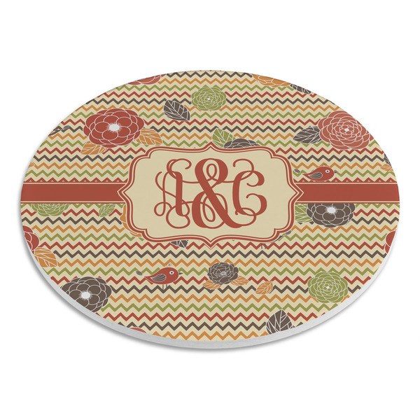 Chevron & Fall Flowers Round Stone Trivet - Angle View