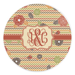 Chevron & Fall Flowers Round Stone Trivet (Personalized)