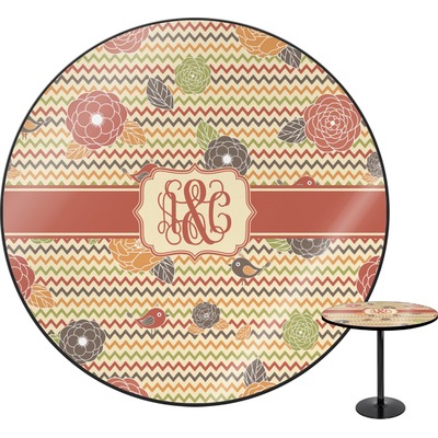 Chevron & Fall Flowers Round Table - 30" (Personalized)