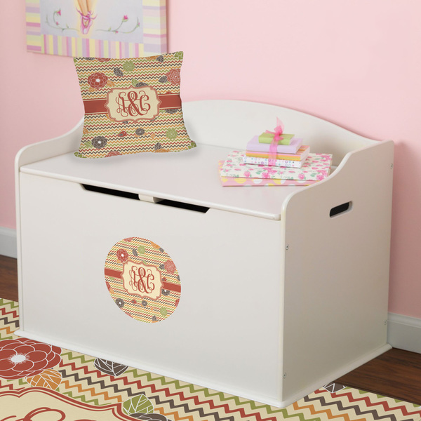 Chevron & Fall Flowers Round Wall Decal on Toy Chest