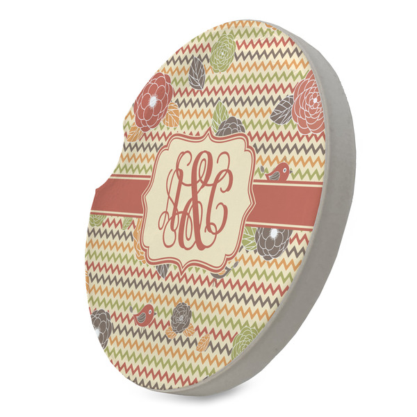 Chevron & Fall Flowers Sandstone Car Coaster - STANDING ANGLE