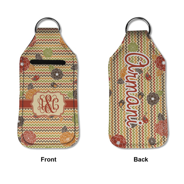 Chevron & Fall Flowers Sanitizer Holder Keychain - Large APPROVAL (Flat)