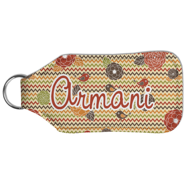 Chevron & Fall Flowers Sanitizer Holder Keychain - Large (Back)