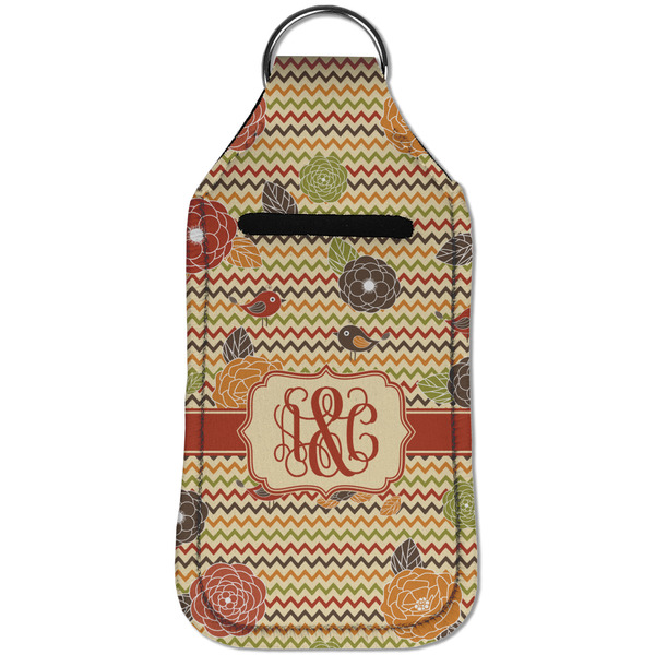 Chevron & Fall Flowers Sanitizer Holder Keychain - Large (Front)