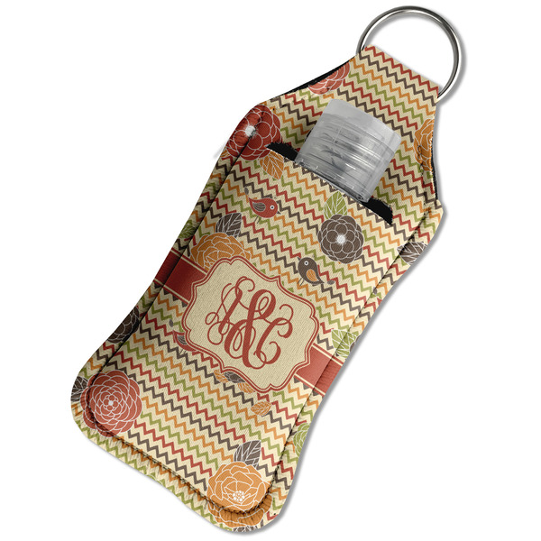 Chevron & Fall Flowers Sanitizer Holder Keychain - Large in Case