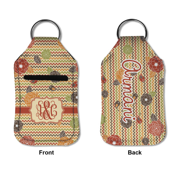 Chevron & Fall Flowers Sanitizer Holder Keychain - Small APPROVAL (Flat)