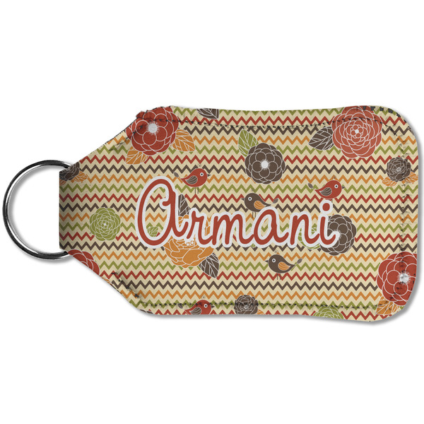 Chevron & Fall Flowers Sanitizer Holder Keychain - Small (Back)