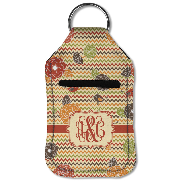 Chevron & Fall Flowers Sanitizer Holder Keychain - Small (Front Flat)