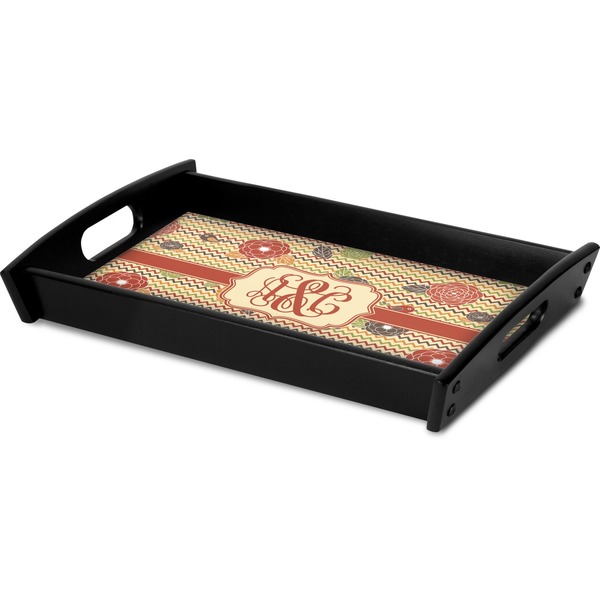 Chevron & Fall Flowers Serving Tray Black - Corner