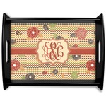 Chevron & Fall Flowers Black Wooden Tray - Large (Personalized)