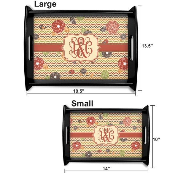 Chevron & Fall Flowers Serving Tray Black Sizes