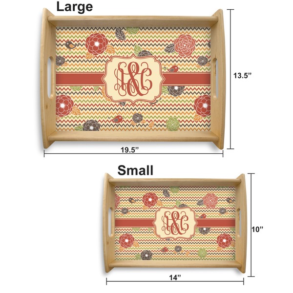 Chevron & Fall Flowers Serving Tray Wood Sizes