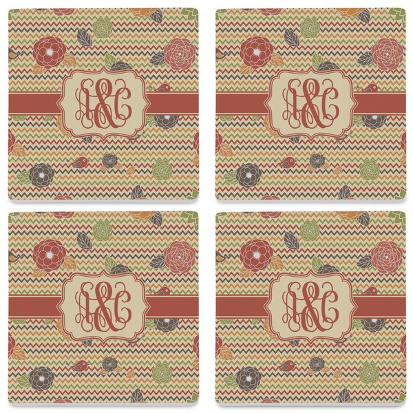 Chevron & Fall Flowers Set of 4 Sandstone Coasters - See All 4 View