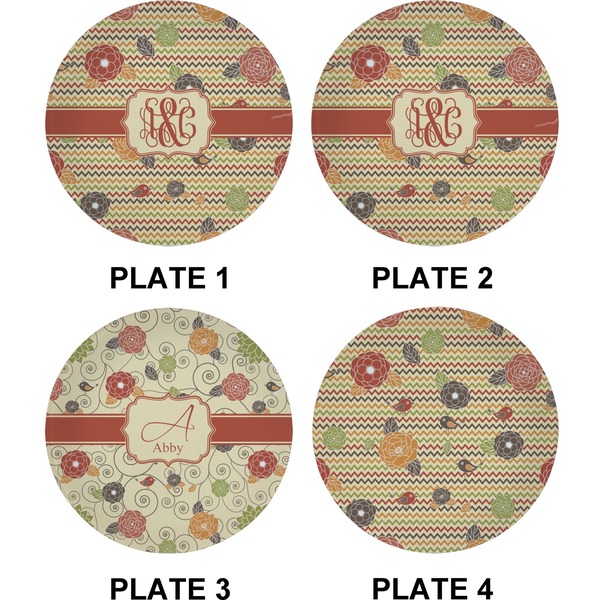 Chevron & Fall Flowers Set of Appetizer / Dessert Plates (Approval)