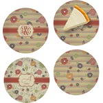 Chevron & Fall Flowers Set of 4 Glass Appetizer / Dessert Plate 8" (Personalized)