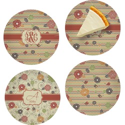 Chevron & Fall Flowers Set of 4 Glass Appetizer / Dessert Plate 8" (Personalized)