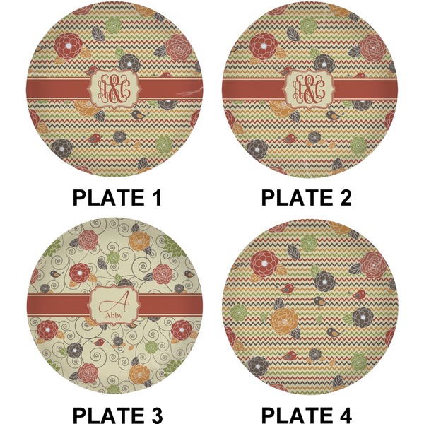 Chevron & Fall Flowers Set of Lunch / Dinner Plates (Approval)