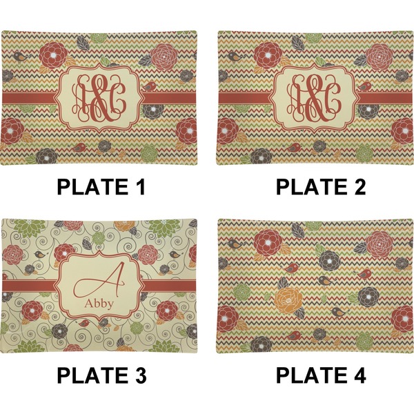 Chevron & Fall Flowers Set of Rectangular Appetizer / Dessert Plates (Approval)