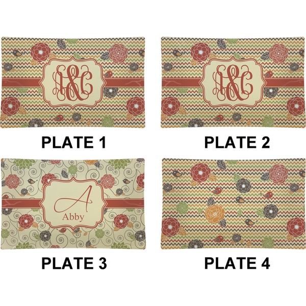 Chevron & Fall Flowers Set of Rectangular Dinner Plates (Approval)