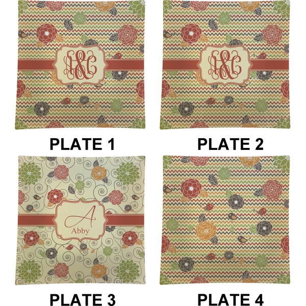 Chevron & Fall Flowers Set of Square Dinner Plates (Approval)