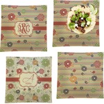 Chevron & Fall Flowers Set of 4 Glass Square Lunch / Dinner Plate 9.5" (Personalized)