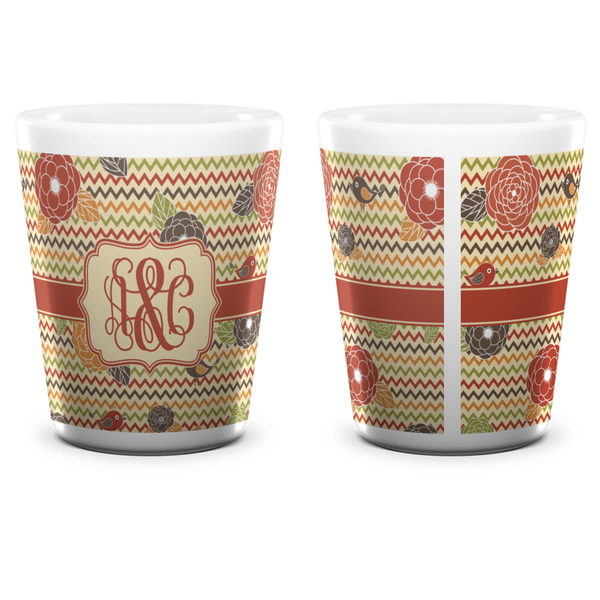 Chevron & Fall Flowers Shot Glass - White - APPROVAL
