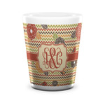 Chevron & Fall Flowers Ceramic Shot Glass - 1.5 oz - White - Single (Personalized)