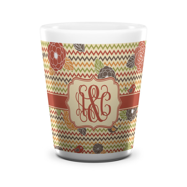 Chevron & Fall Flowers Shot Glass - White - FRONT