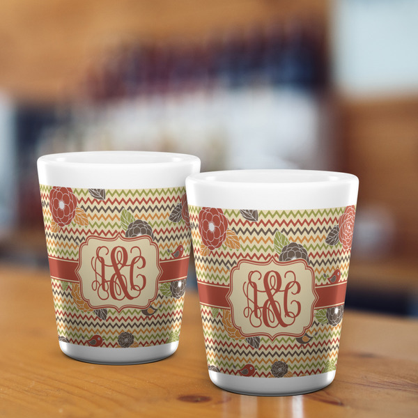 Chevron & Fall Flowers Shot Glass - White - LIFESTYLE