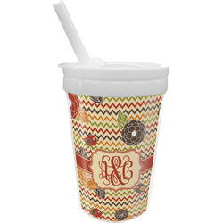 Chevron & Fall Flowers Sippy Cup with Straw (Personalized)