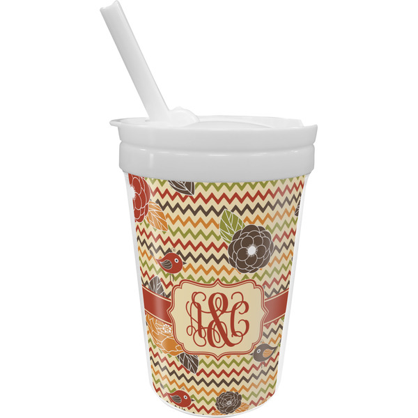 Custom Chevron & Fall Flowers Sippy Cup with Straw (Personalized)