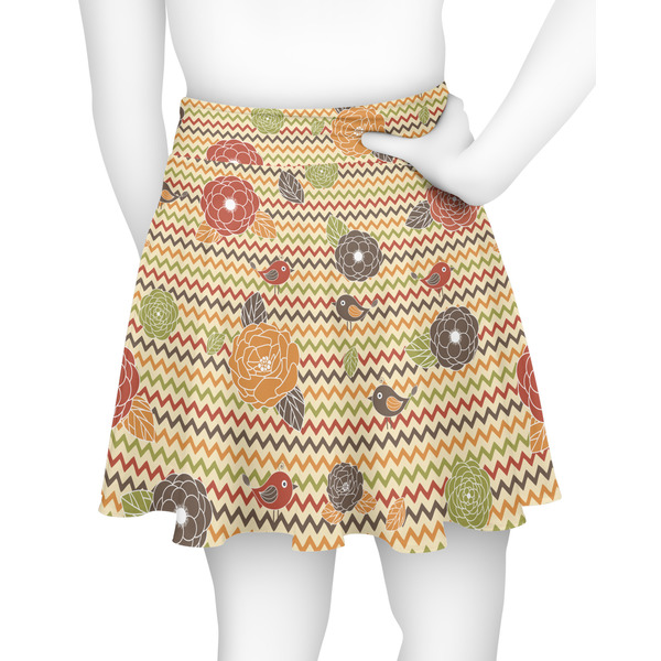 Chevron & Fall Flowers Skater Skirt - Back